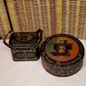 2 Bristol Ware Singer Manufacturing Co. Tin Cans Metal Gift Cans
